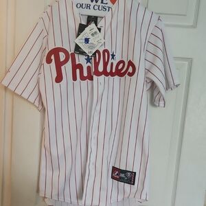 Majestic Phillies White and Red Striped Jersey